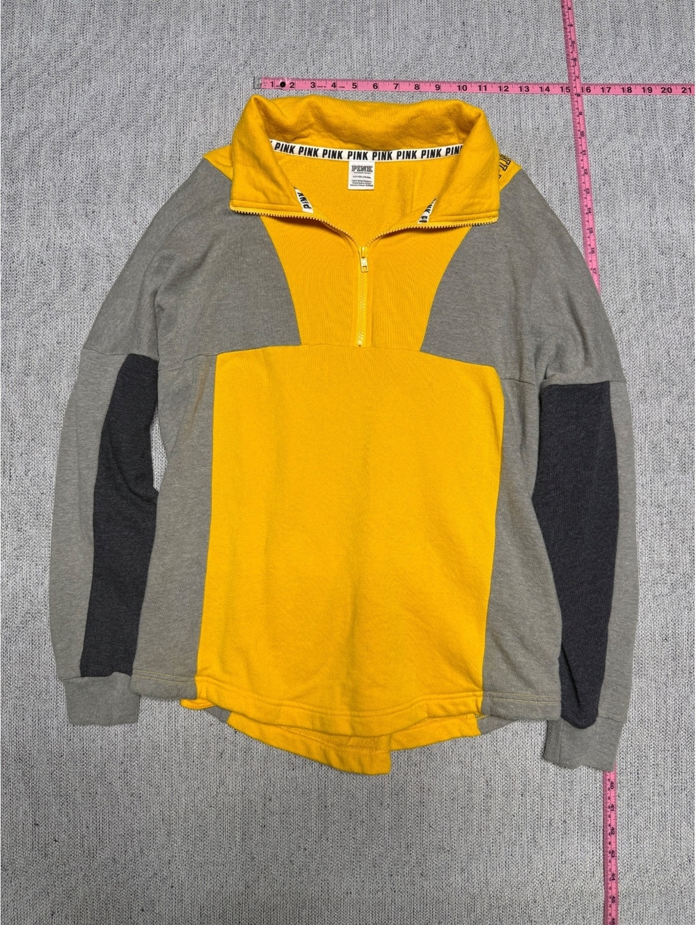 Victoria's Secret PINK Yellow and Gray Quarter-Zip Small